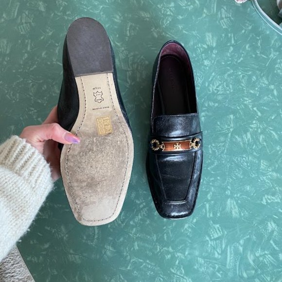 Black Leather Tory Burch Perrine Square Toe Loafer - Size 10.5 - Picture 2 of 7